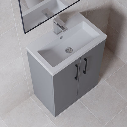 [BFLE031H018] Bramshall Contemporary Compact Floor Standing Vanity Basin Unit with Polymarble Basin, 600mm, Choice of Colour and Handle Finish - Lifestyle 2