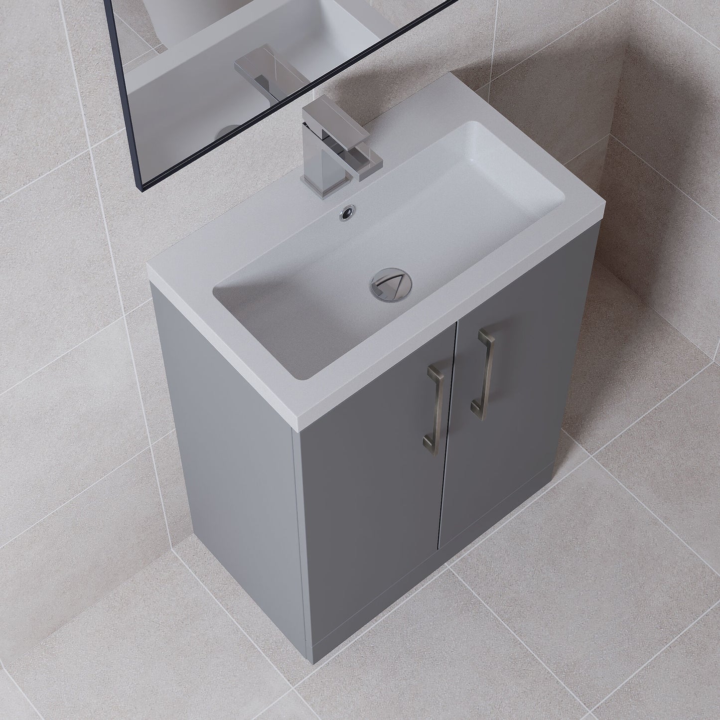 [BFLE031H716] Bramshall Contemporary Compact Floor Standing Vanity Basin Unit with Polymarble Basin, 600mm, Choice of Colour and Handle Finish - Lifestyle 2