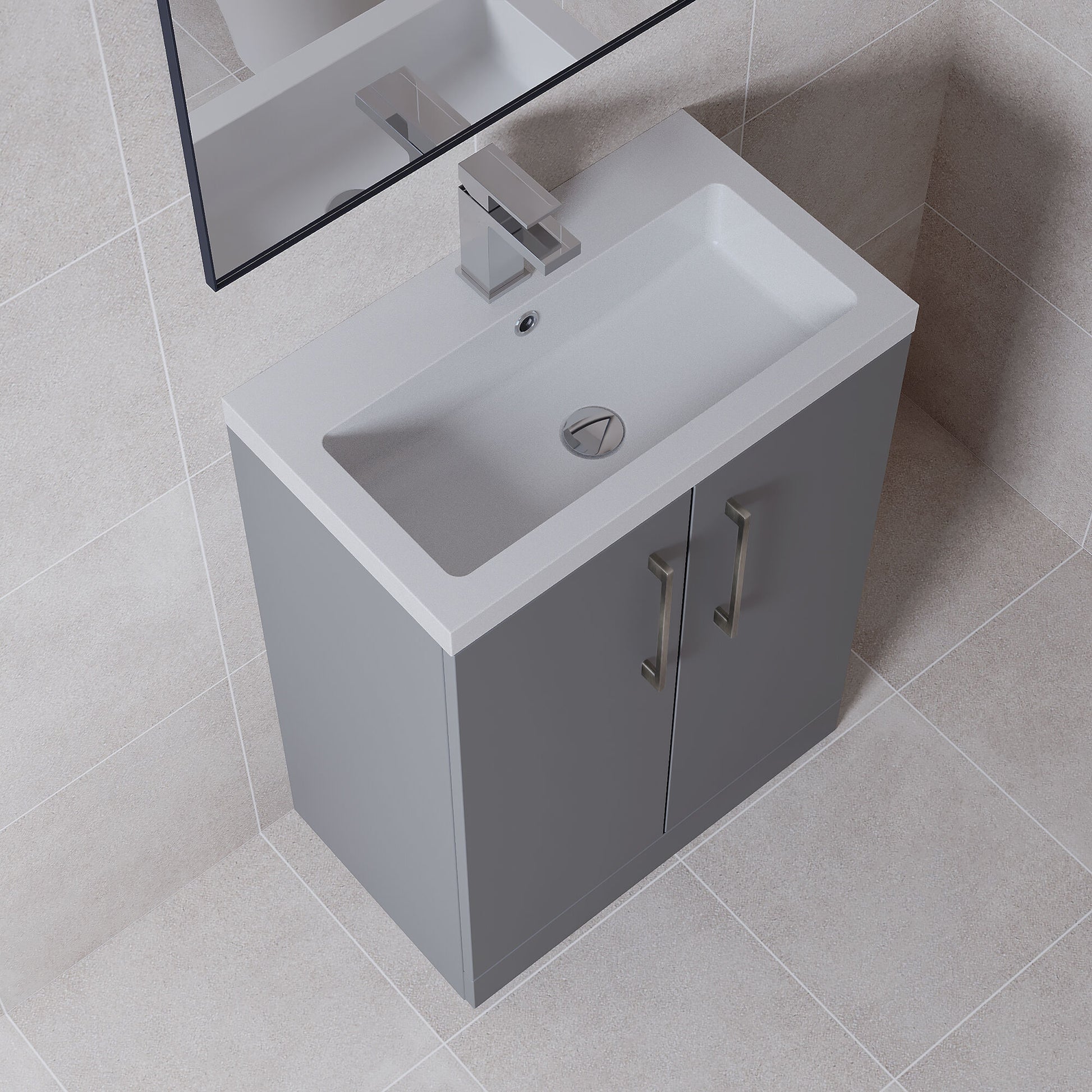 [BFLE031H716] Bramshall Contemporary Compact Floor Standing Vanity Basin Unit with Polymarble Basin, 600mm, Choice of Colour and Handle Finish - Lifestyle 2