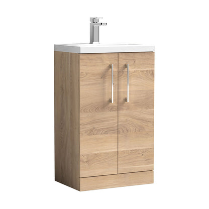 [BFLE032] Bramshall Compact 500mm 2 Door Bleached Oak Floor Standing Vanity Unit With Polymarble Basin - Cutout
