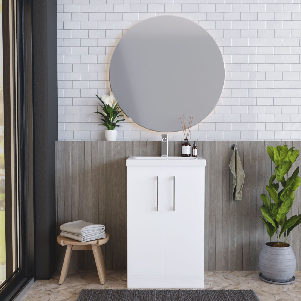 [BFLE101A] Contemporary Floor Standing Vanity Unit with Mid-Edge Basin, Choice of Size - Lifestyle 1