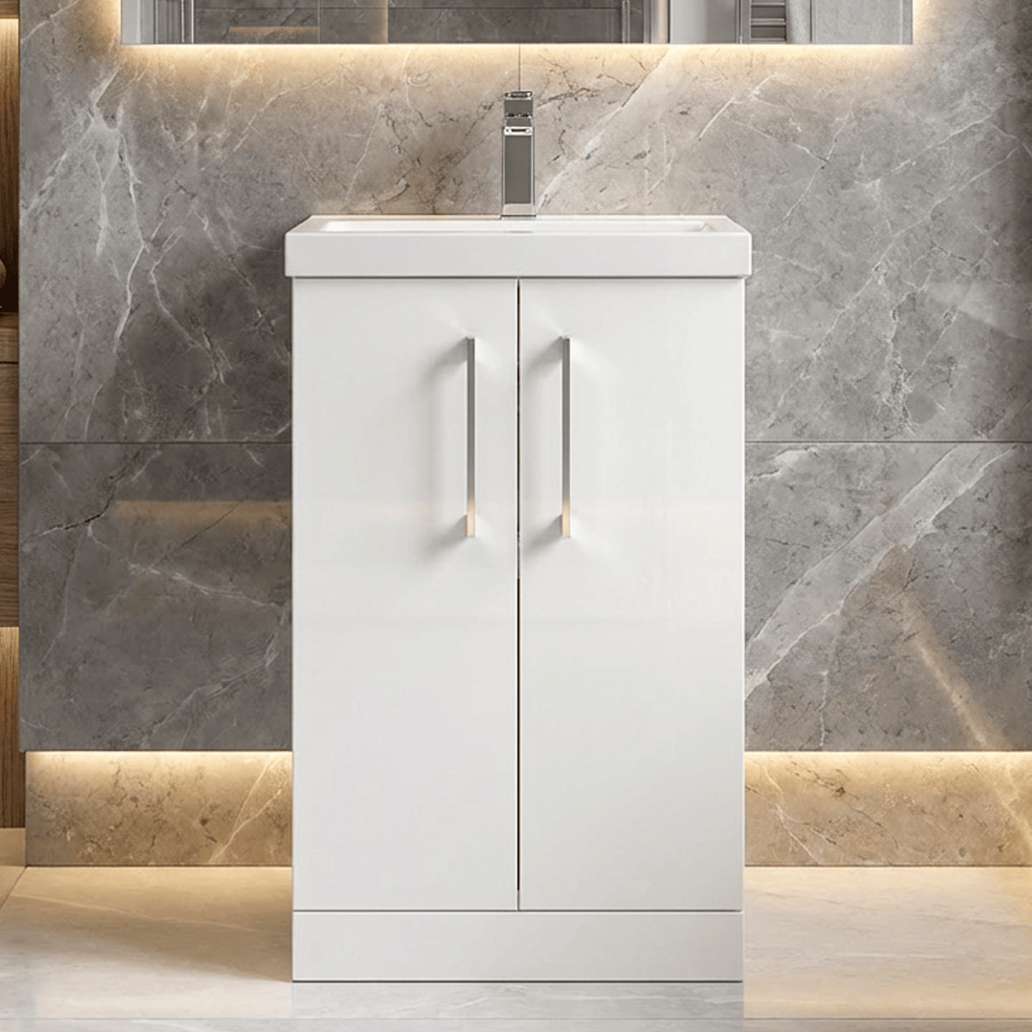[BFLE101A] Contemporary Floor Standing Vanity Unit with Mid-Edge Basin, Choice of Size - Silo