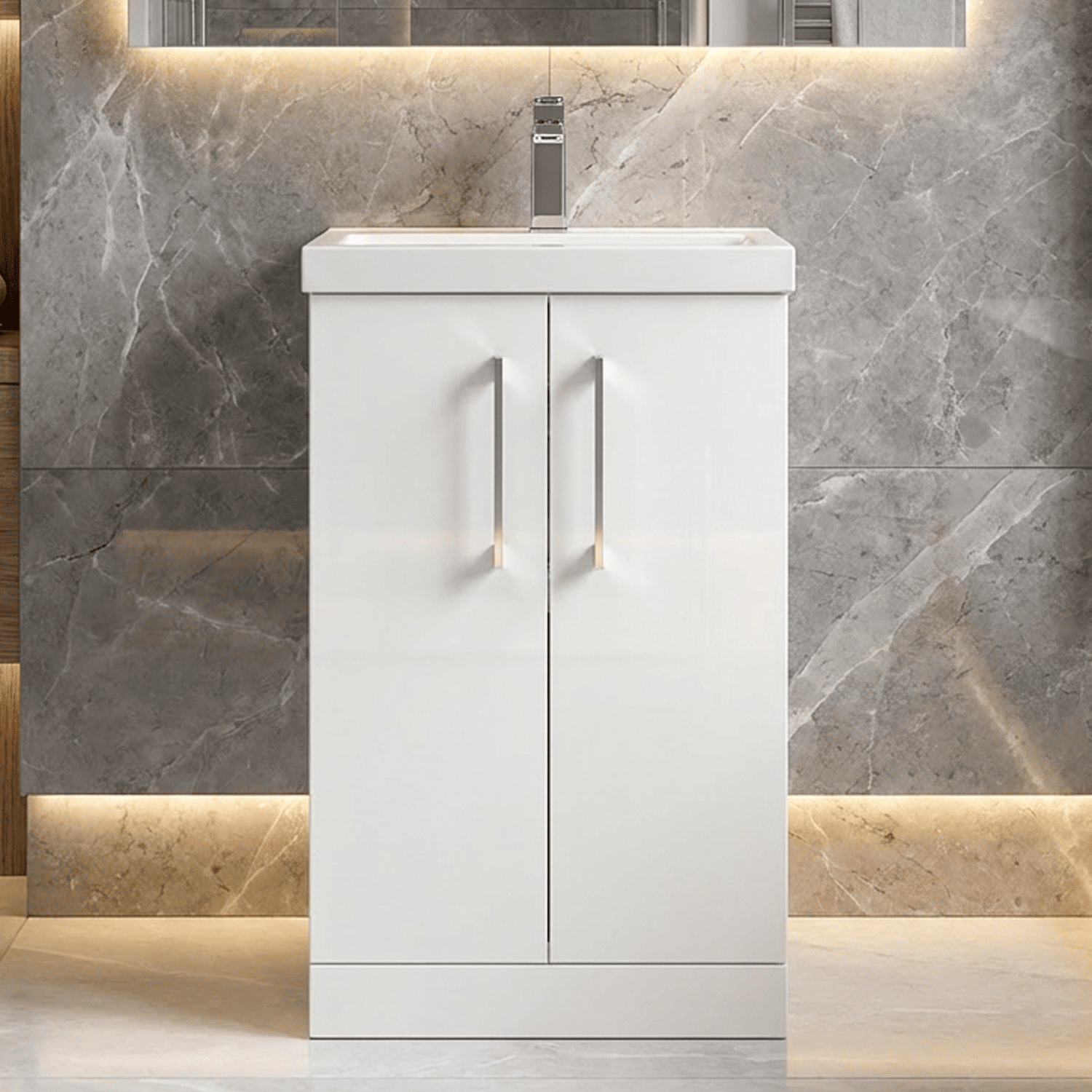 [BFLE101A] Contemporary Floor Standing Vanity Unit with Mid-Edge Basin, Choice of Size - Silo