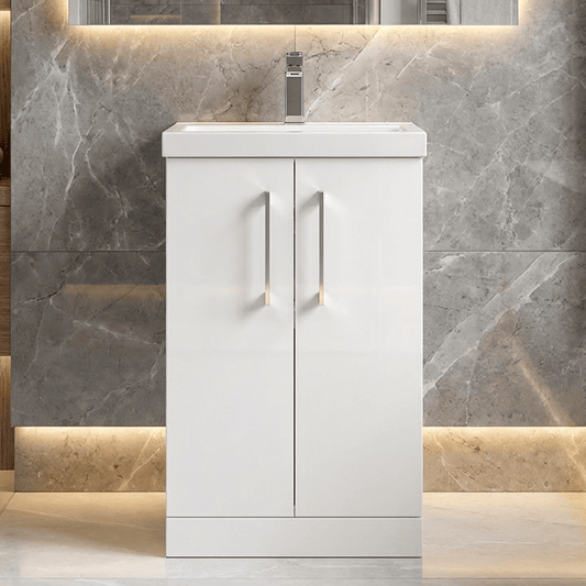 [BFLE101A] Contemporary Floor Standing Vanity Unit with Mid-Edge Basin, Choice of Size - Silo