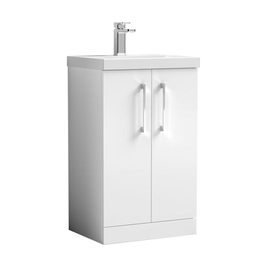 [BFLE101D] Balterley  Bathroom Floor Standing 2-Door Vanity Unit & Thin-Edge Basin, Gloss White, 500mm - Cutout