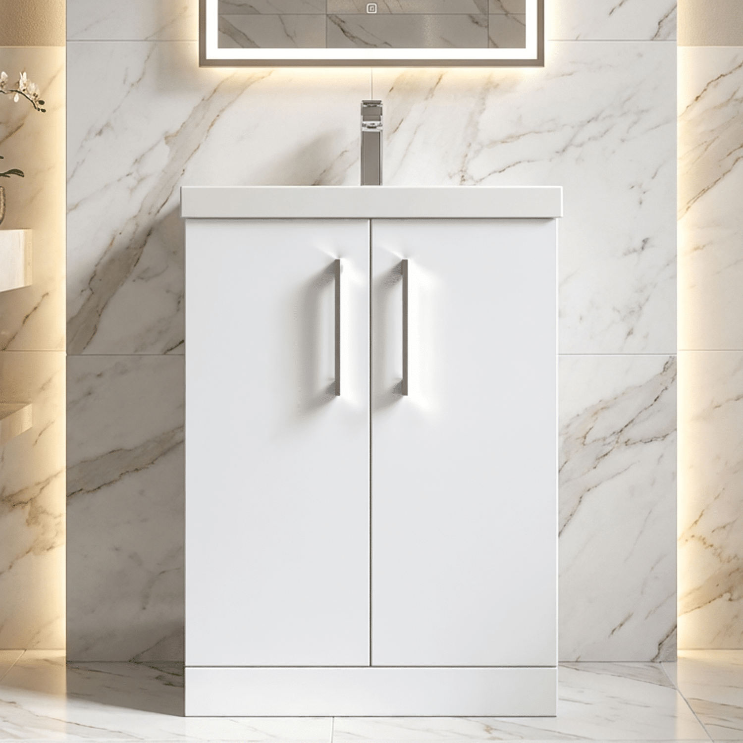 [BFLE103A] Contemporary Floor Standing Vanity Unit with Mid-Edge Basin, Choice of Size - Silo
