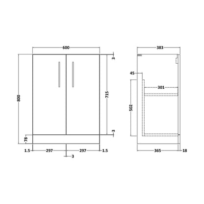 [BFLE103F] 600 FS 2-DOOR UNIT (365 DEEP) - Technical Drawing