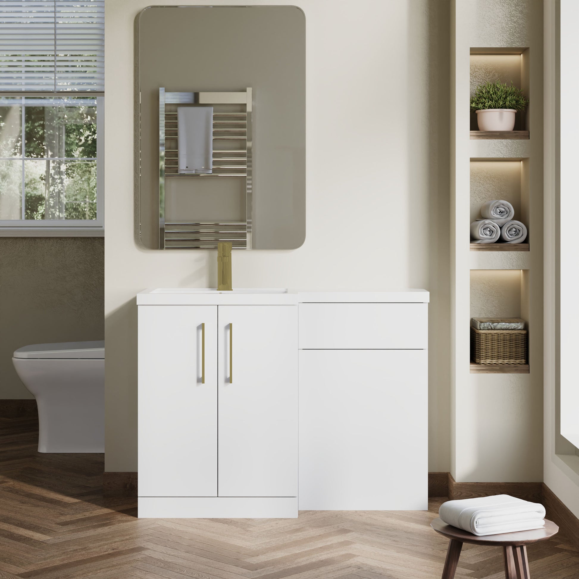[BFLE111LH017] Bramshall Combination Vanity Unit with Basin & WC, Left Hand, 1100mm x 390mm - Choice of Colour and Handle Finish - Lifestyle 1