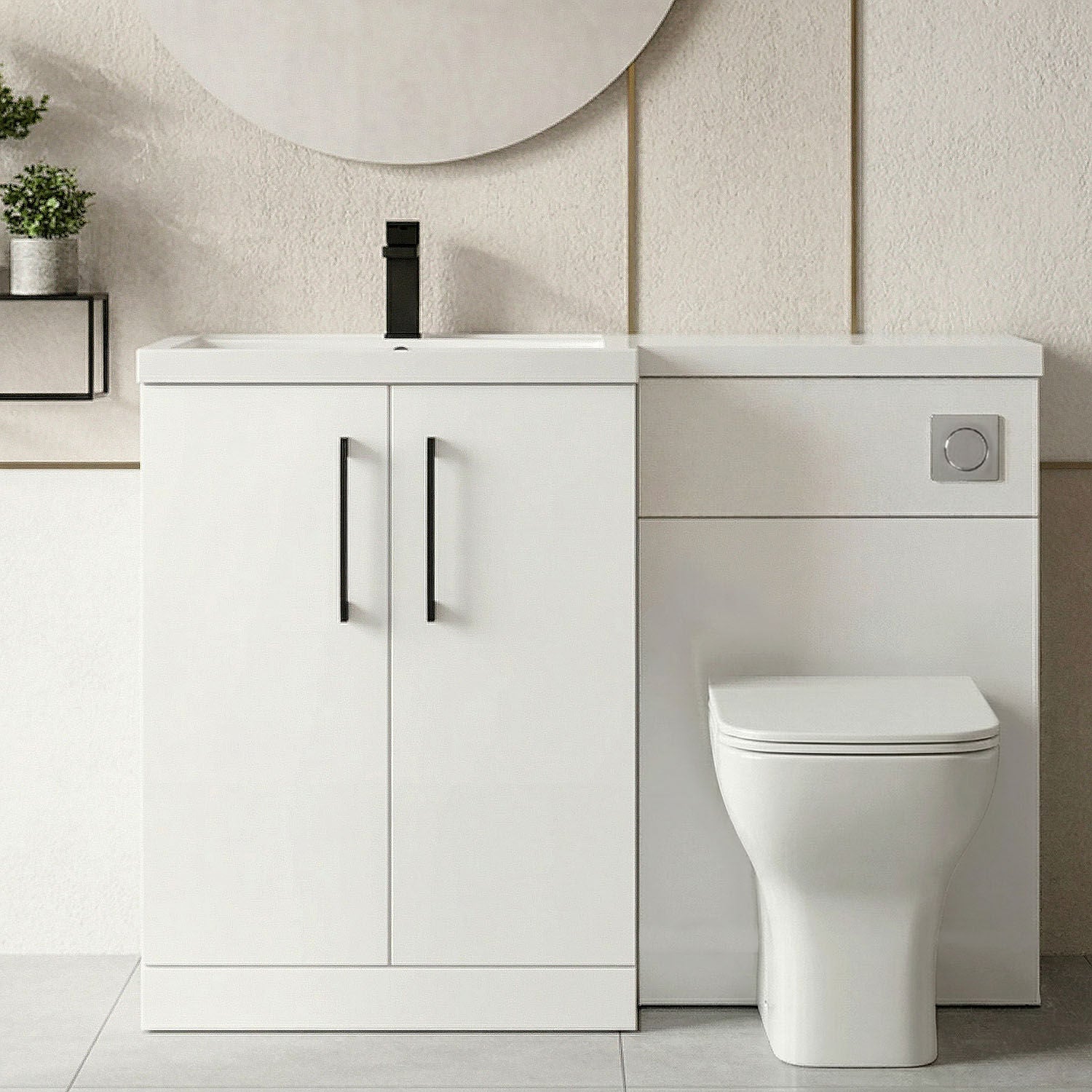 [BFLE111LH018] Bramshall Combination Vanity Unit with Basin & WC, Left Hand, 1100mm x 390mm - Choice of Colour and Handle Finish - Silo