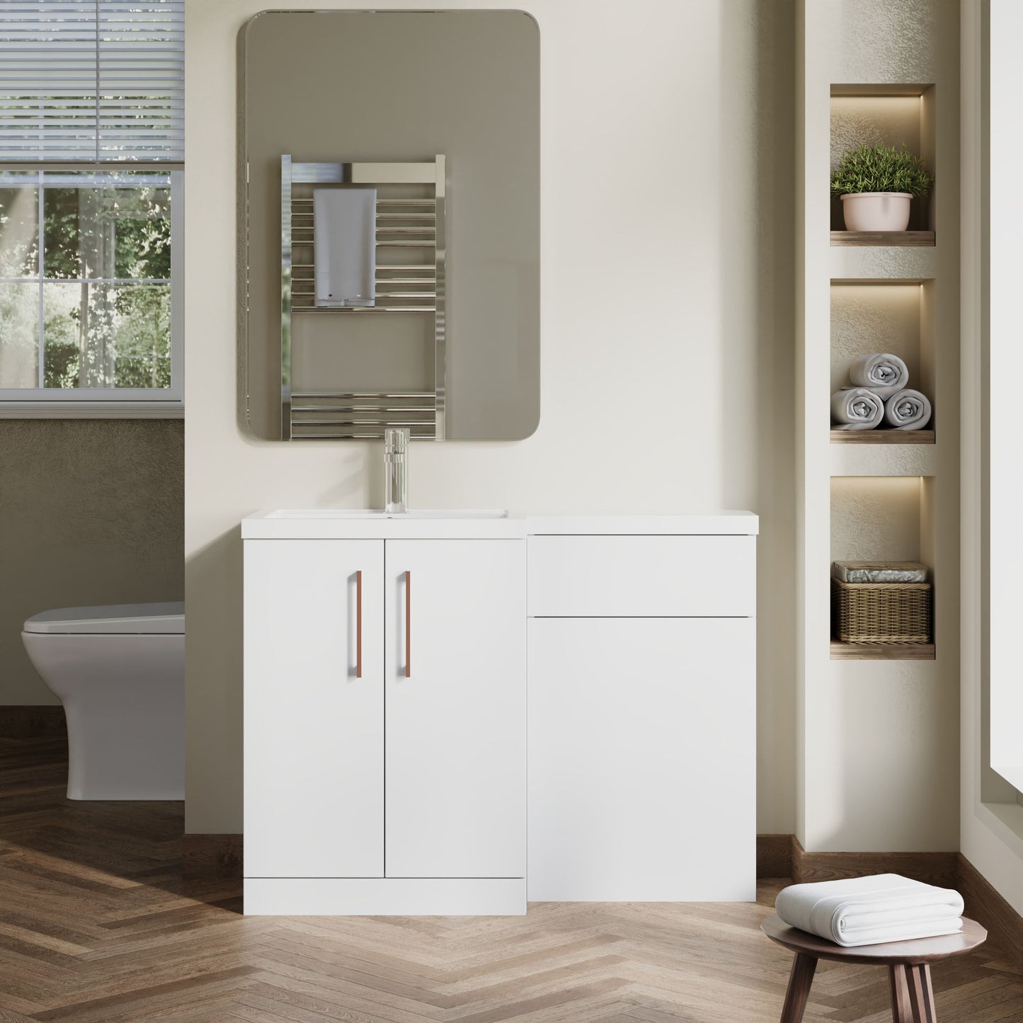 [BFLE111LH019] Bramshall Combination Vanity Unit with Basin & WC, Left Hand, 1100mm x 390mm - Choice of Colour and Handle Finish - Lifestyle 1