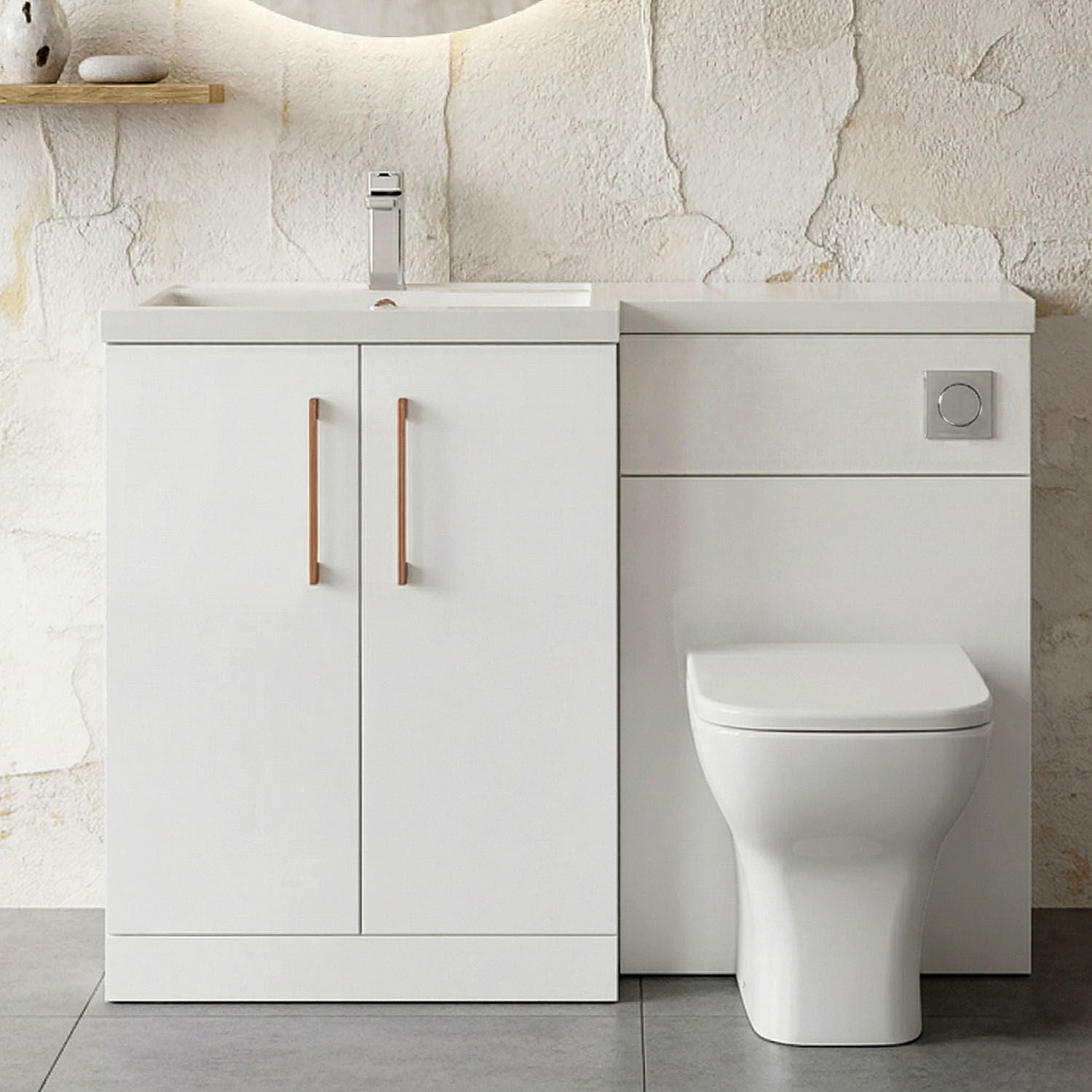 [BFLE111LH019] Bramshall Combination Vanity Unit with Basin & WC, Left Hand, 1100mm x 390mm - Choice of Colour and Handle Finish - Silo