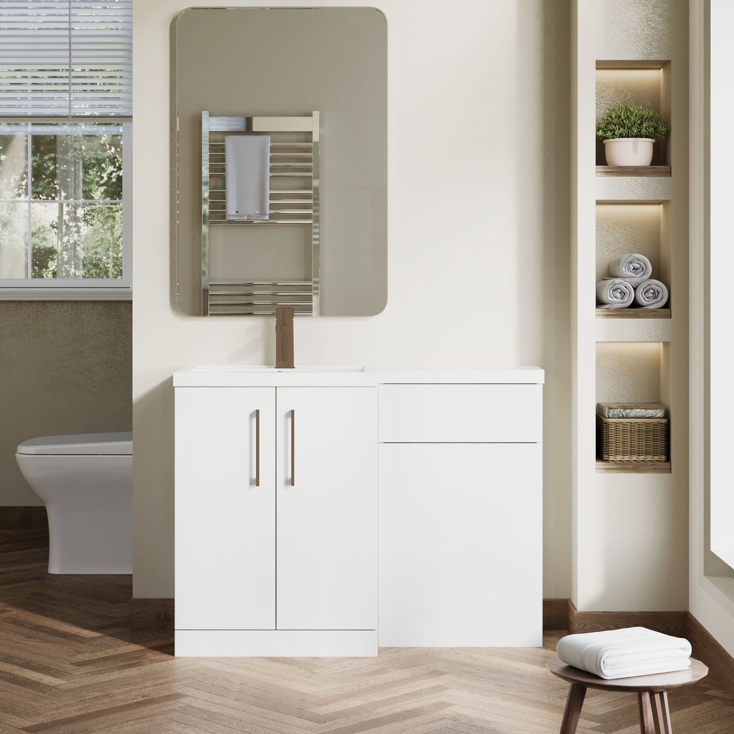 [BFLE111LH1516] Bramshall Combination Vanity Unit with Basin & WC, Left Hand, 1100mm x 390mm - Choice of Colour and Handle Finish - Lifestyle 1