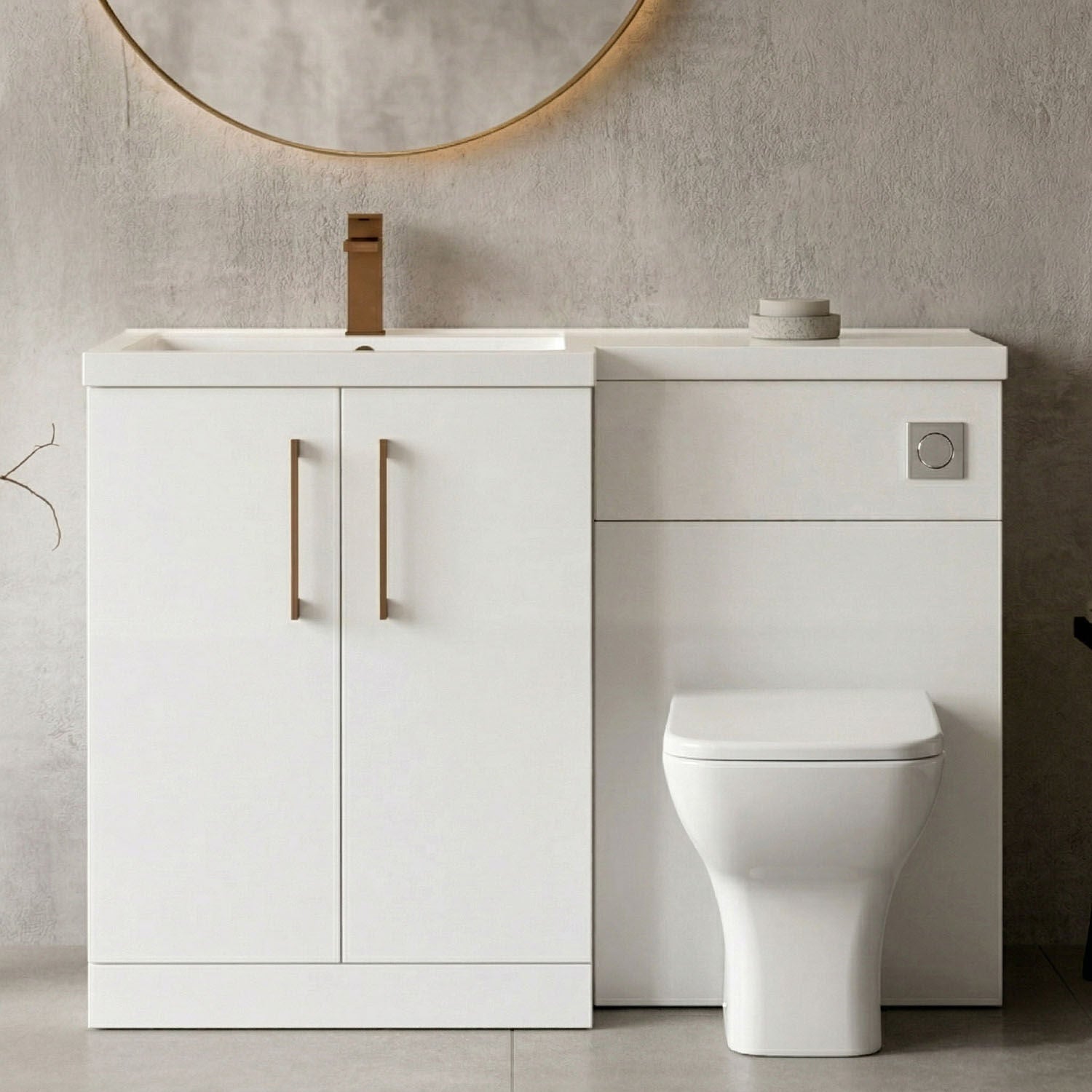[BFLE111LH1516] Bramshall Combination Vanity Unit with Basin & WC, Left Hand, 1100mm x 390mm - Choice of Colour and Handle Finish - Silo