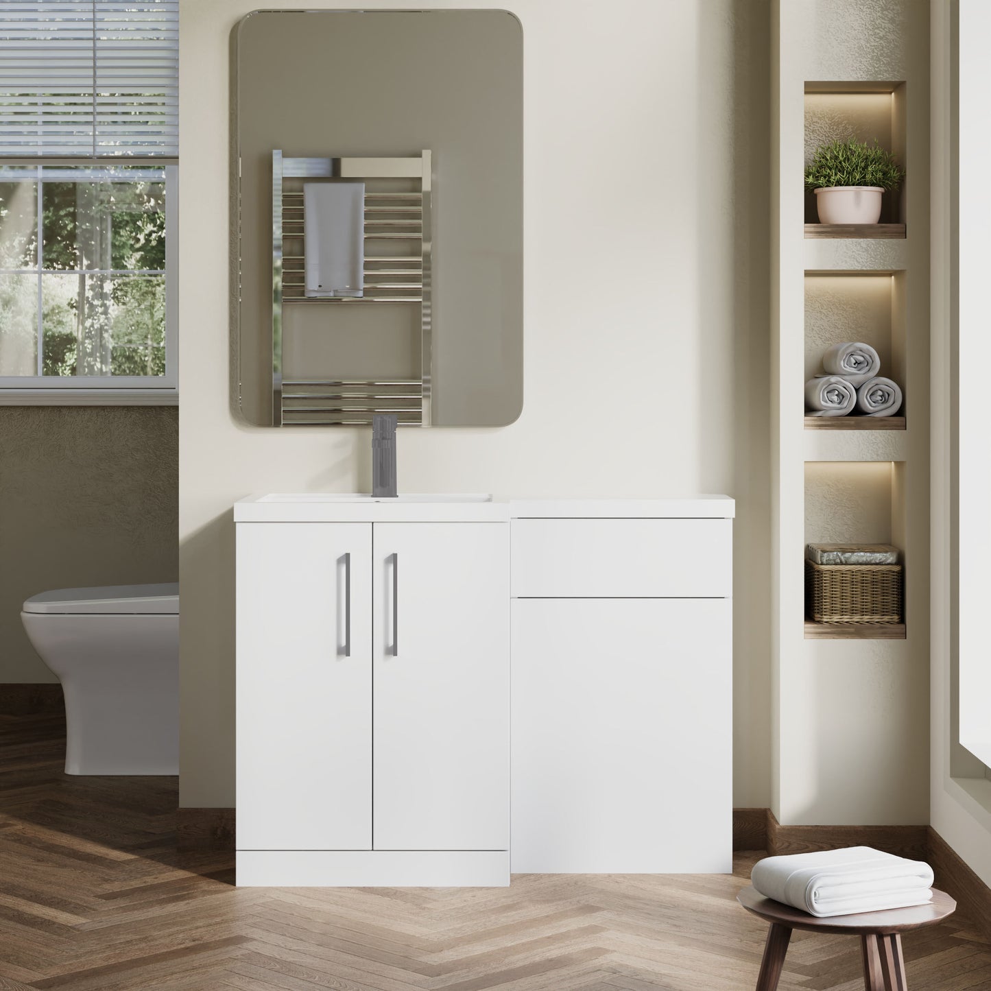 [BFLE111LH716] Bramshall Combination Vanity Unit with Basin & WC, Left Hand, 1100mm x 390mm - Choice of Colour and Handle Finish - Lifestyle 1