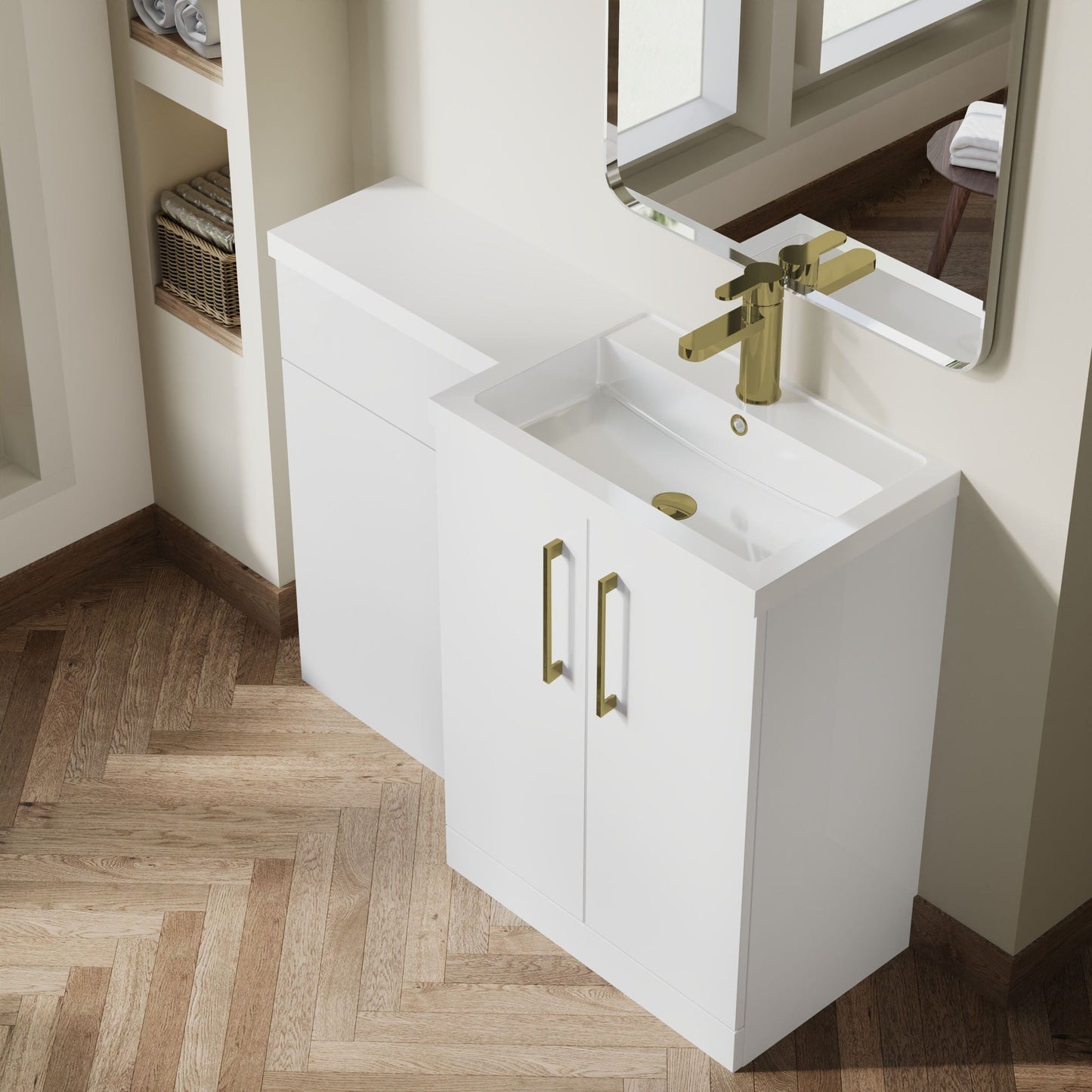 [BFLE111RH017] Bramshall Combination Vanity Unit with Basin & WC, Right Hand, 1100mm x 390mm - Choice of Colour and Handle Finish - Lifestyle 2