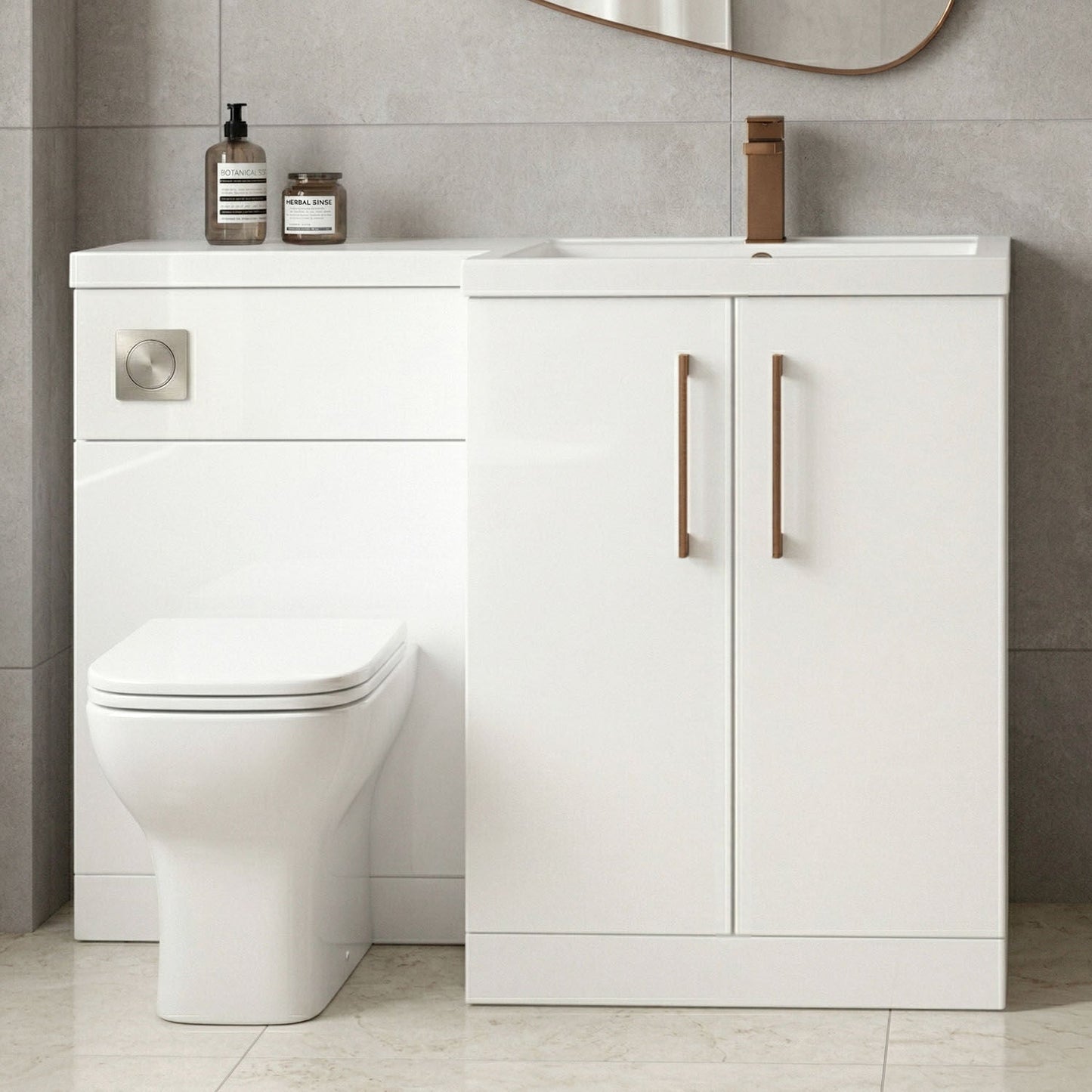 [BFLE111RH1516] Bramshall Combination Vanity Unit with Basin & WC, Right Hand, 1100mm x 390mm - Choice of Colour and Handle Finish - Silo