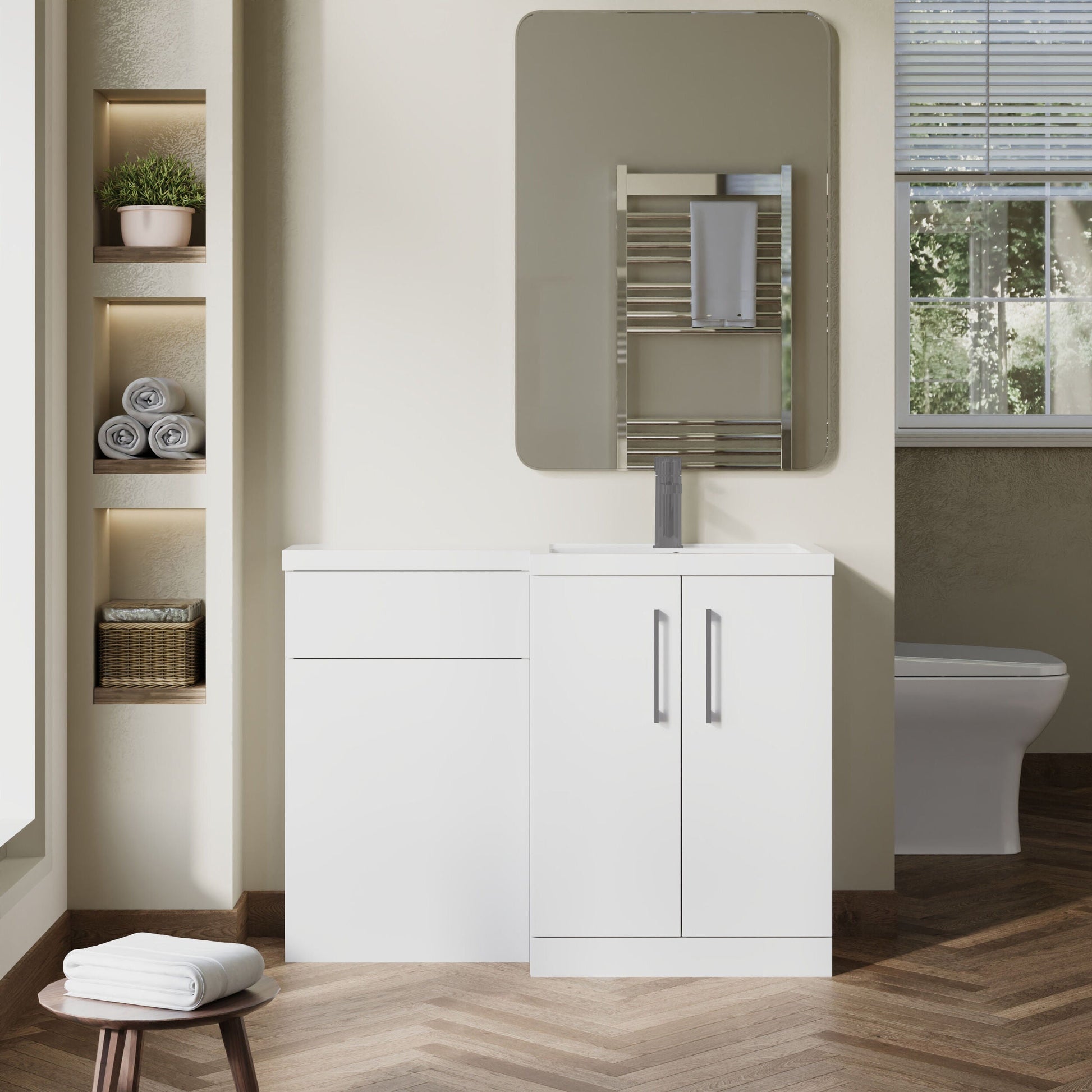 [BFLE111RH716] Bramshall Combination Vanity Unit with Basin & WC, Right Hand, 1100mm x 390mm - Choice of Colour and Handle Finish - Lifestyle 1
