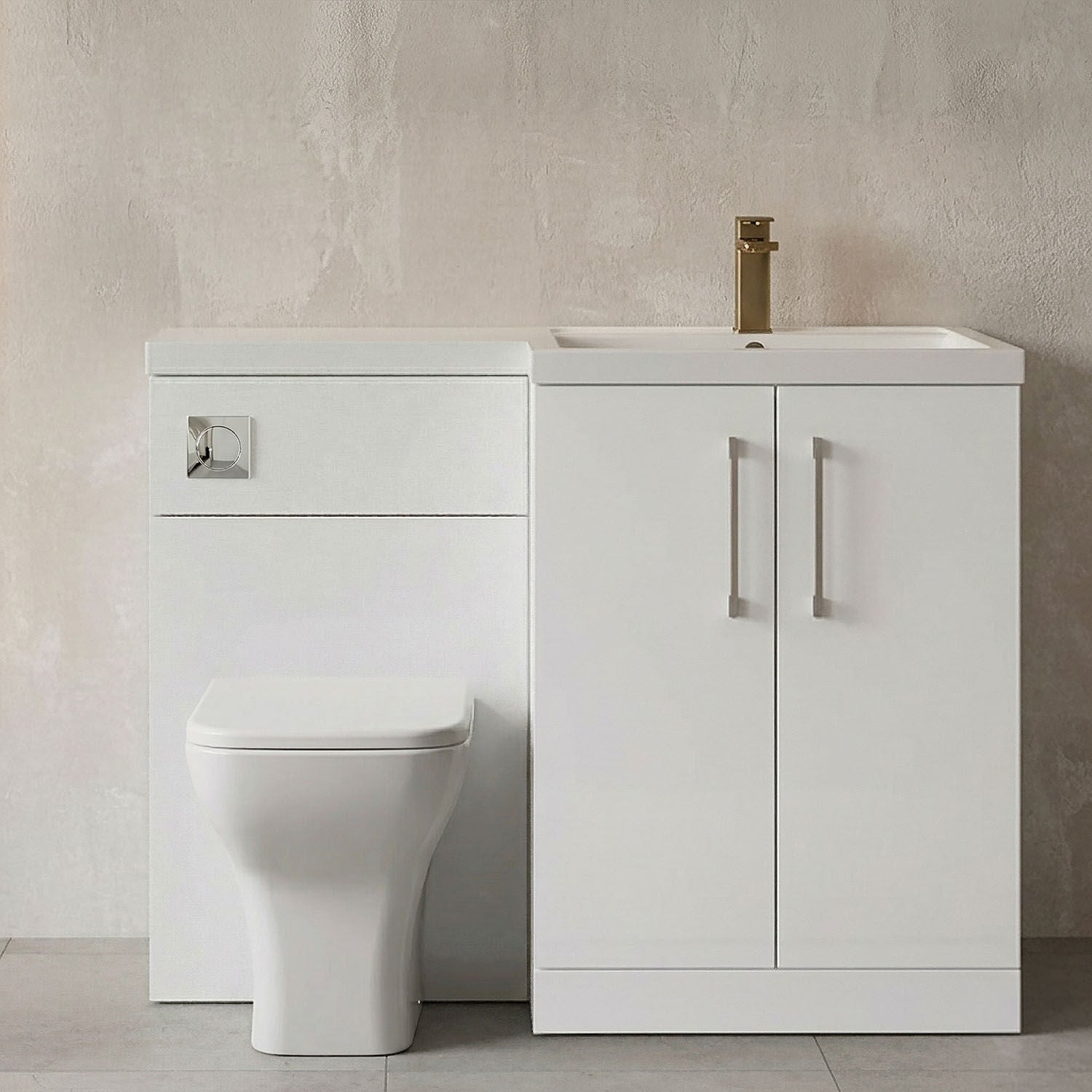 [BFLE111RH716] Bramshall Combination Vanity Unit with Basin & WC, Right Hand, 1100mm x 390mm - Choice of Colour and Handle Finish - Silo