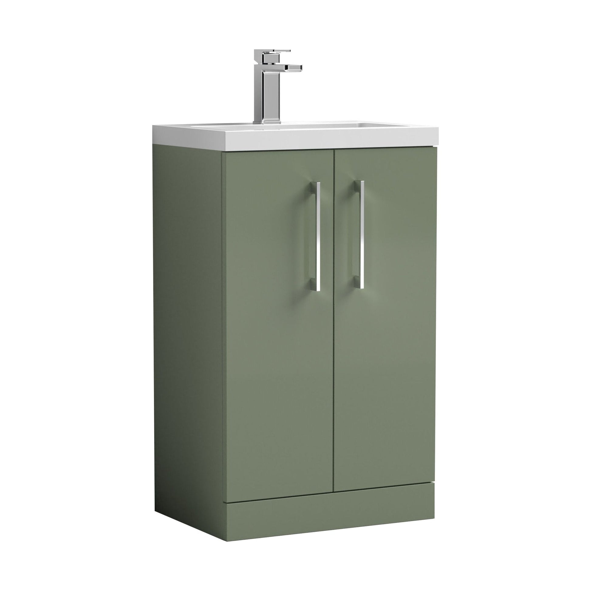 [BFLE118E] Balterley Level Compact Bathroom Cloakroom Vanity Basin Unit with Ceramic Basin, Chrome Handles, 500mm, Satin Green - Cutout