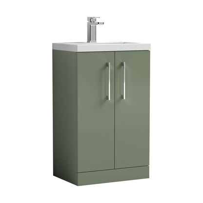 [BFLE118E] Balterley Level Compact Bathroom Cloakroom Vanity Basin Unit with Ceramic Basin, Chrome Handles, 500mm, Satin Green - Cutout