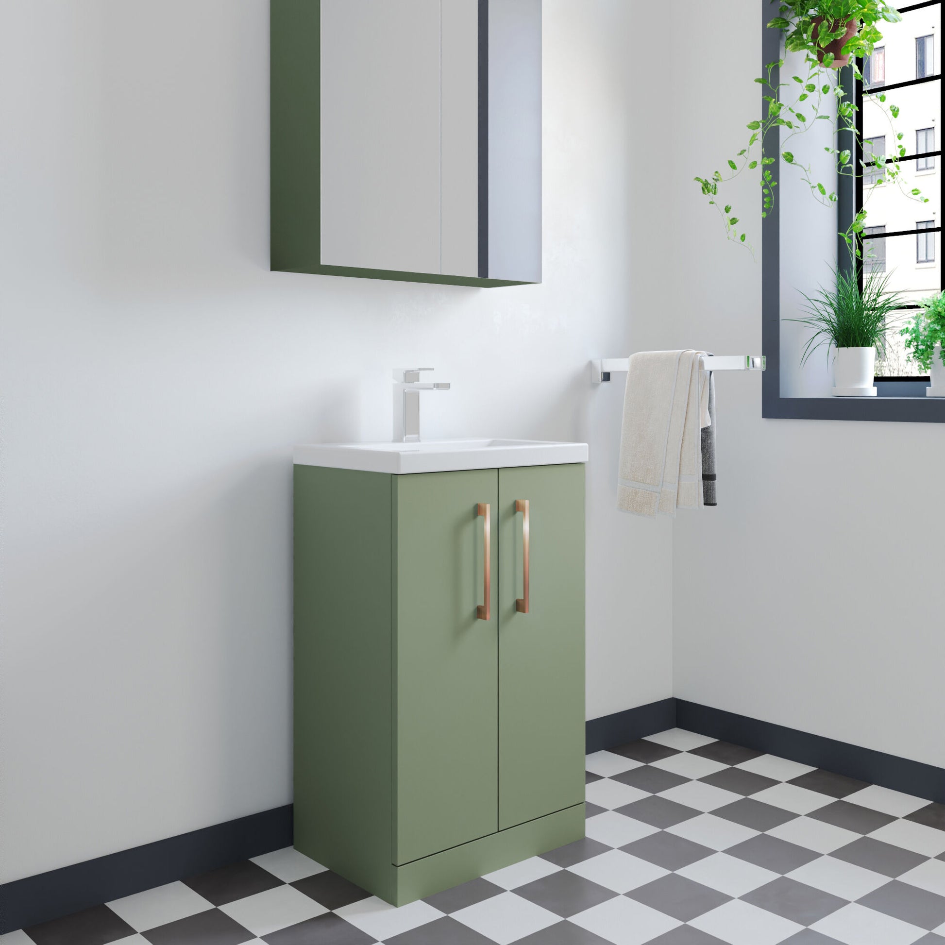 [BFLE118H019] Bramshall Contemporary Compact Floor Standing Vanity Basin Unit with Polymarble Basin, 500mm, Choice of Colour and Handle Finish - Lifestyle 3