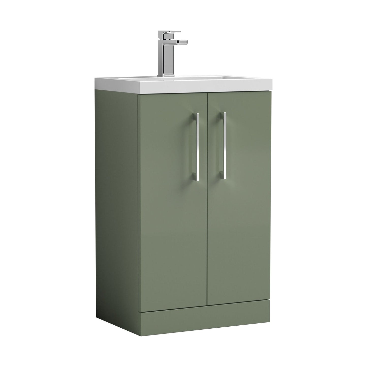 [BFLE118] Balterley Level Compact Bathroom Cloakroom Vanity Basin Unit with Polymarble Basin, Chrome Handles, 500mm, Satin Green - Cutout