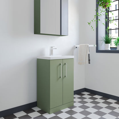 [BFLE118] Balterley Level Compact Bathroom Cloakroom Vanity Basin Unit with Polymarble Basin, Chrome Handles, 500mm, Satin Green - Lifestyle 2