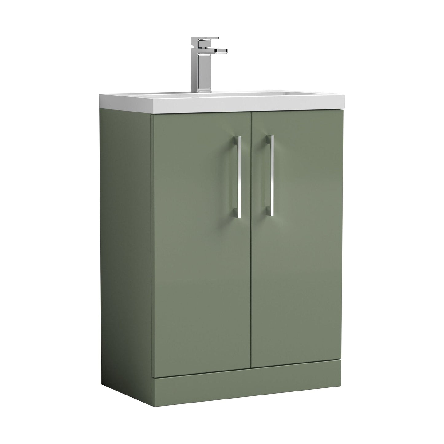 [BFLE119E] Balterley Level Compact Bathroom Cloakroom Vanity Basin Unit with Ceramic Basin, Chrome Handles, 600mm, Satin Green - Cutout