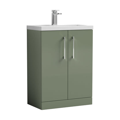 [BFLE119E] Balterley Level Compact Bathroom Cloakroom Vanity Basin Unit with Ceramic Basin, Chrome Handles, 600mm, Satin Green - Cutout