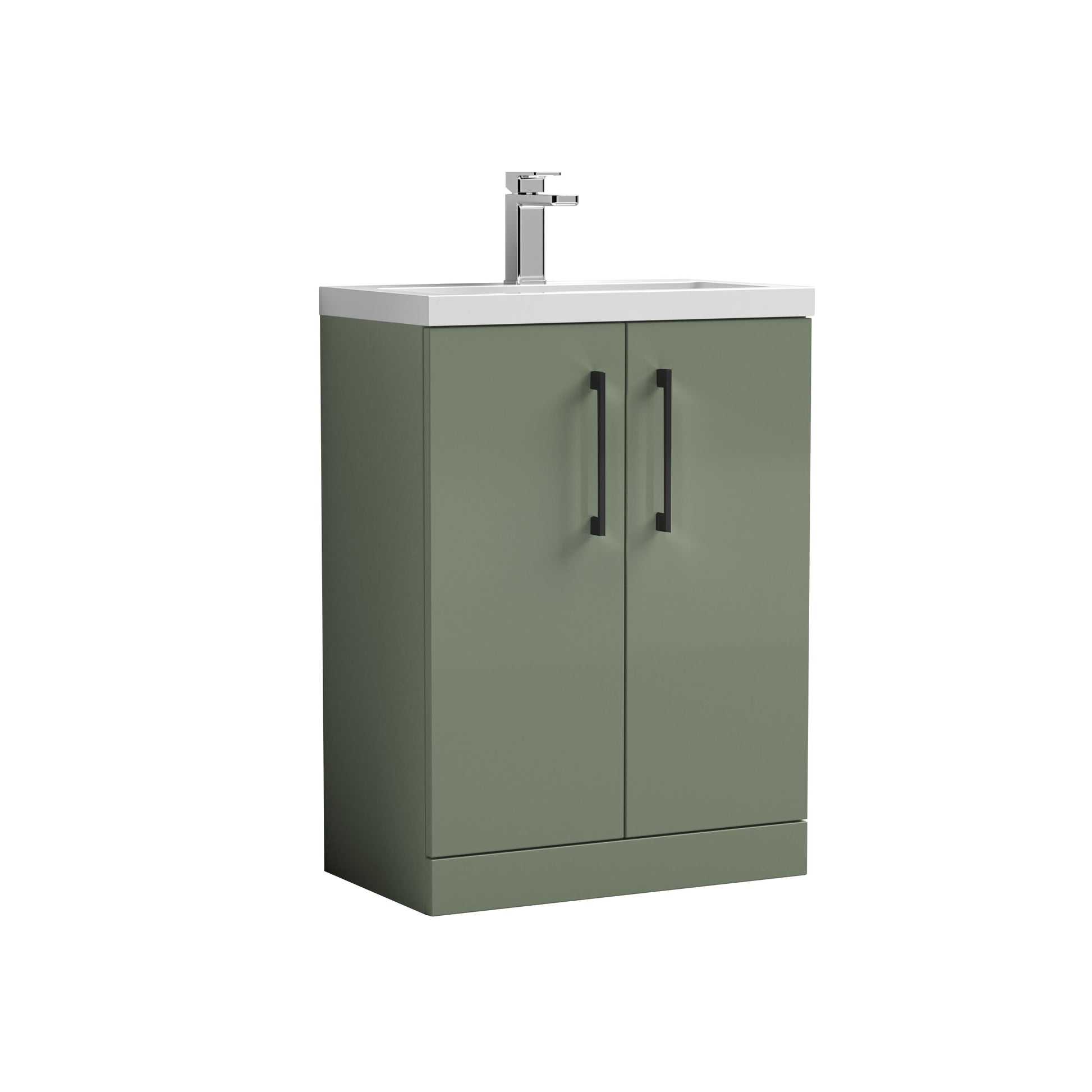 [BFLE119H018] Bramshall Contemporary Compact Floor Standing Vanity Basin Unit with Polymarble Basin, 600mm, Choice of Colour and Handle Finish - Cutout