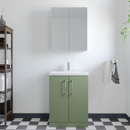 [BFLE119] Balterley Level Compact Bathroom Cloakroom Vanity Basin Unit with Polymarble Basin, Chrome Handles, 600mm, Satin Green - Lifestyle 1