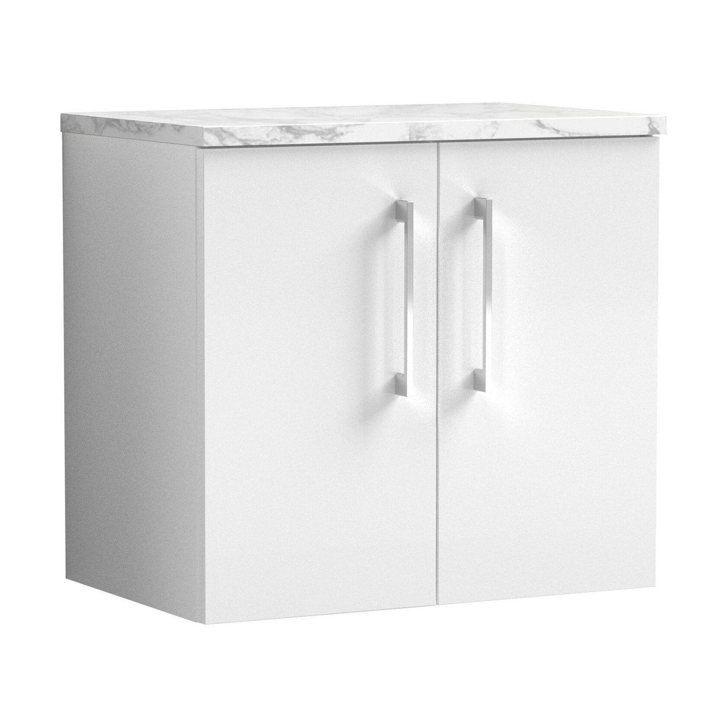 [BFLE1213LCM] Balterley Level 600mm Wall Hung 2 Door Vanity Unit with Laminate Worktop for Compact Contemporary Bathroom Storage Gloss White - Cutout
