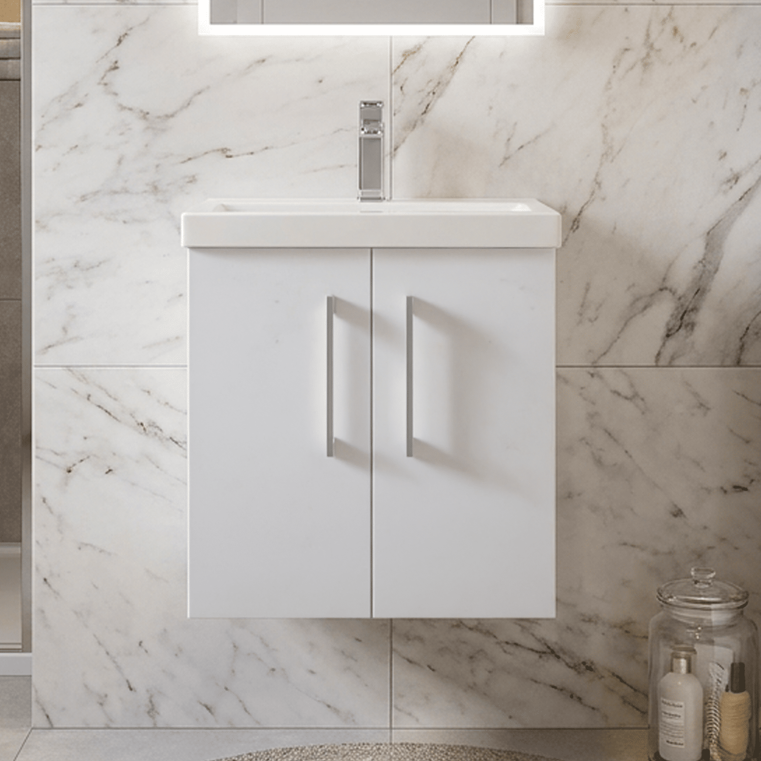 [BFLE121A] Bramshall Contemporary 2 Door Wall Hung Vanity Basin Unit with Mid-Edge Basin, Choice of Size and Colour - Silo