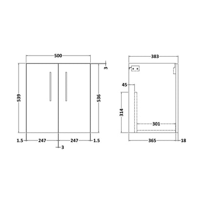 [BFLE121F] 500 WH 2-DOOR UNIT (365 DEEP) - Technical Drawing