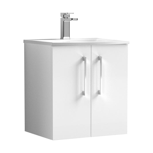 [BFLE121G] Bramshall Contemporary 2 Door Wall Hung Vanity Unit with Curved Basin, Gloss White, 500mm - Cutout