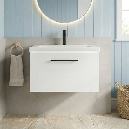 [BFLE122AH018] Bramshall Wall Hung 1 Drawer Vanity Unit with Mid-Edge Ceramic Basin - Choice of Colour, Handle Finish and Size - Silo