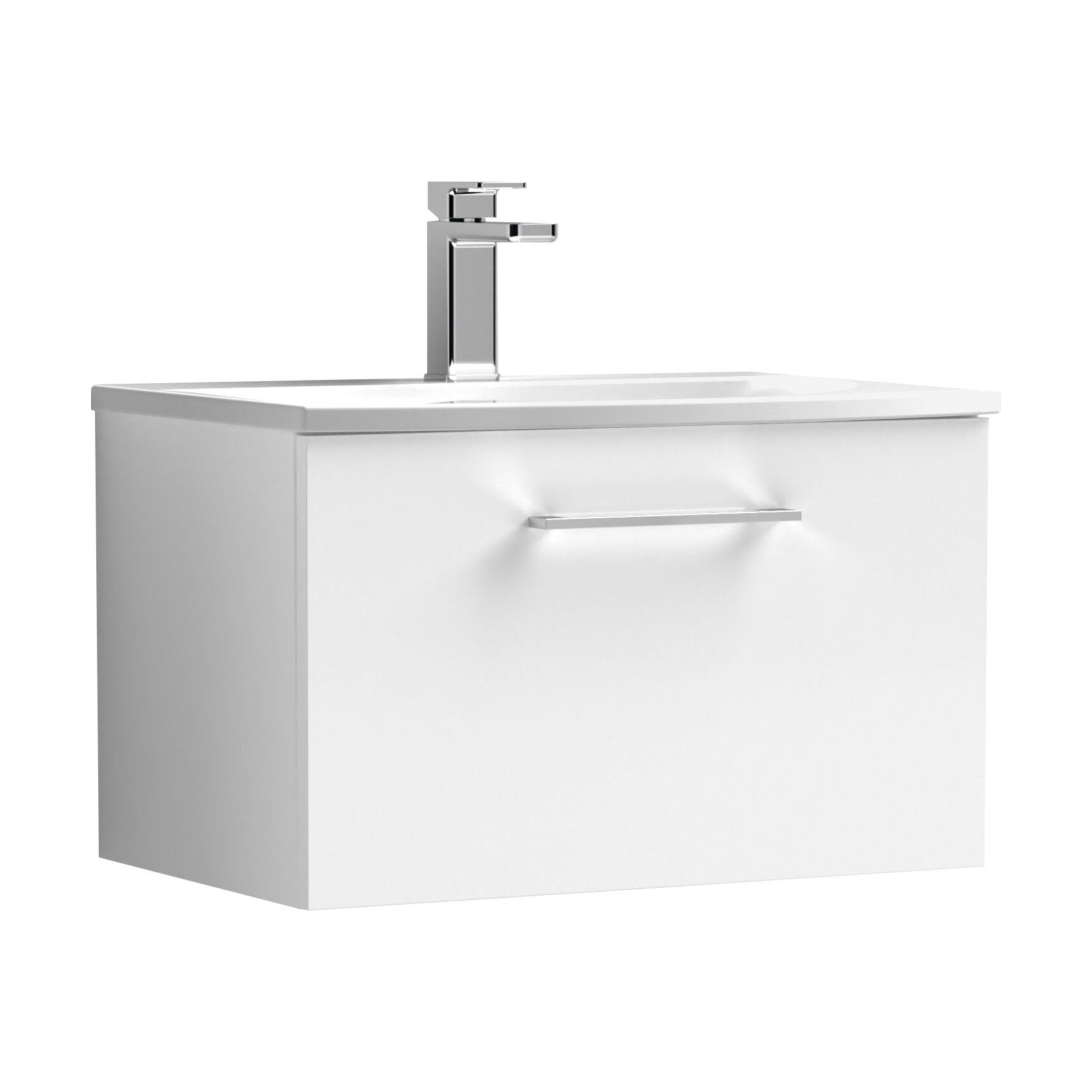 [BFLE122G] Bramshall Contemporary 1 Drawer Wall Hung Vanity Unit with Curved Basin, Gloss White, 600mm - Cutout