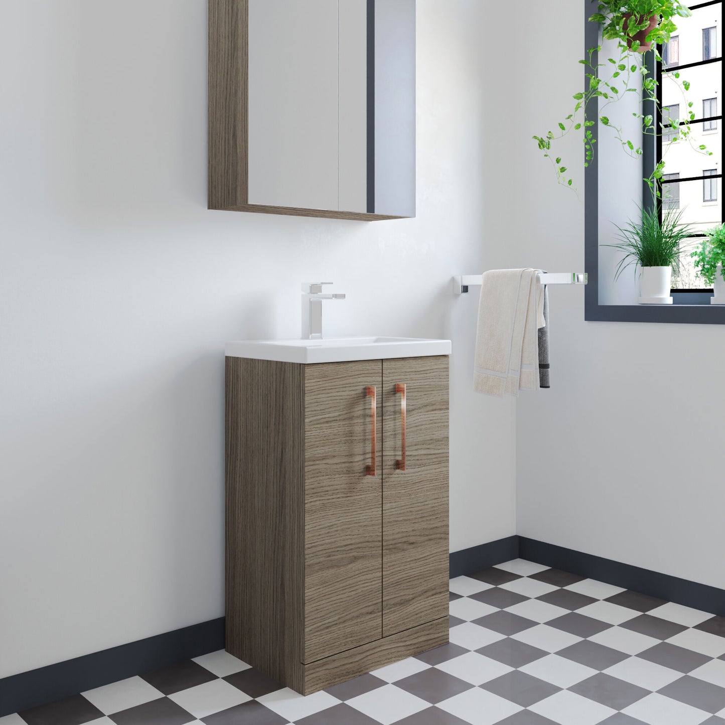 [BFLE122H019] Bramshall Contemporary Compact Floor Standing Vanity Basin Unit with Polymarble Basin, 500mm, Choice of Colour and Handle Finish - Lifestyle 3
