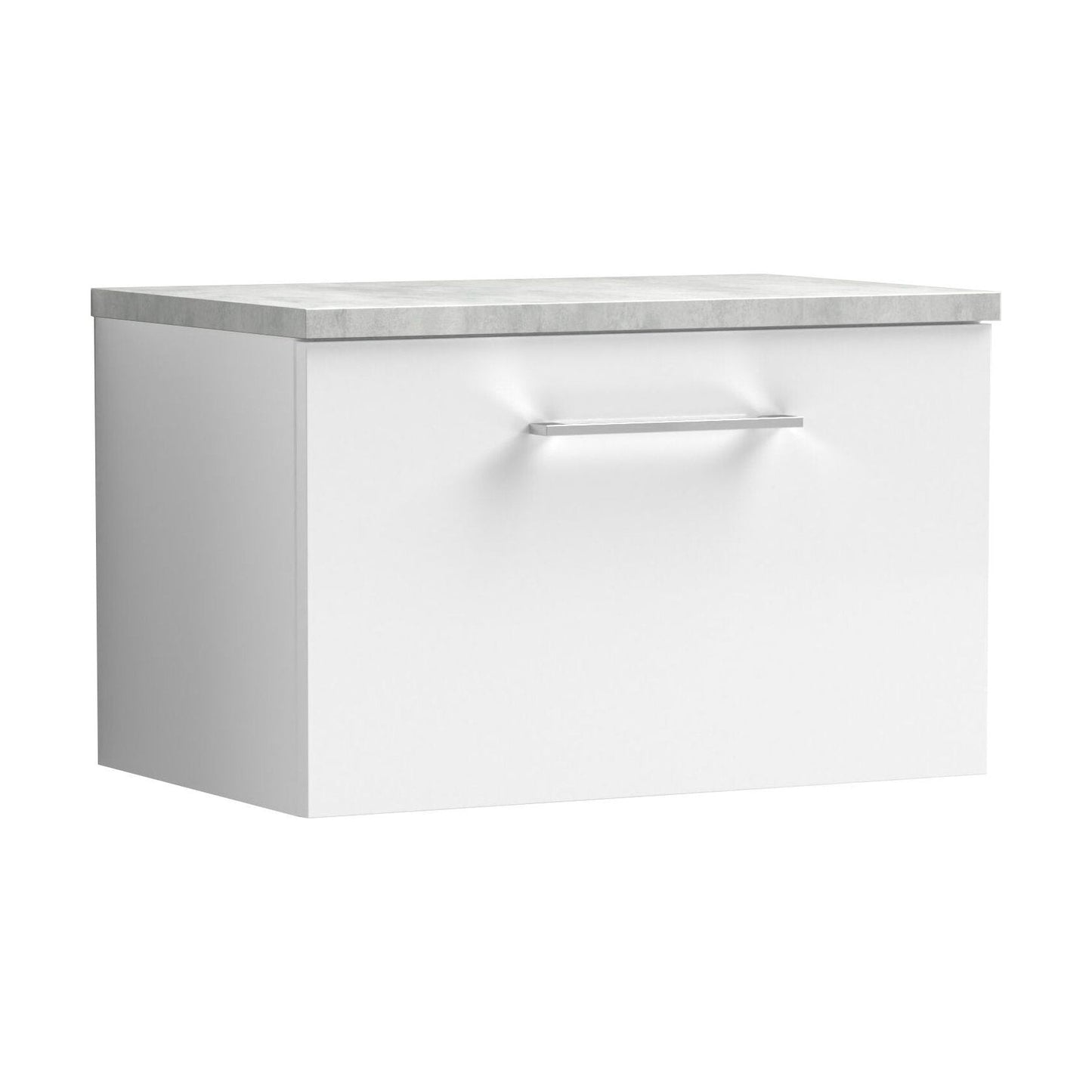 [BFLE122LBG] Balterley Level 600mm Wall Hung 1 Drawer Vanity Unit & Laminate Worktop for Compact Modern Bathroom Storage - Gloss White - Cutout