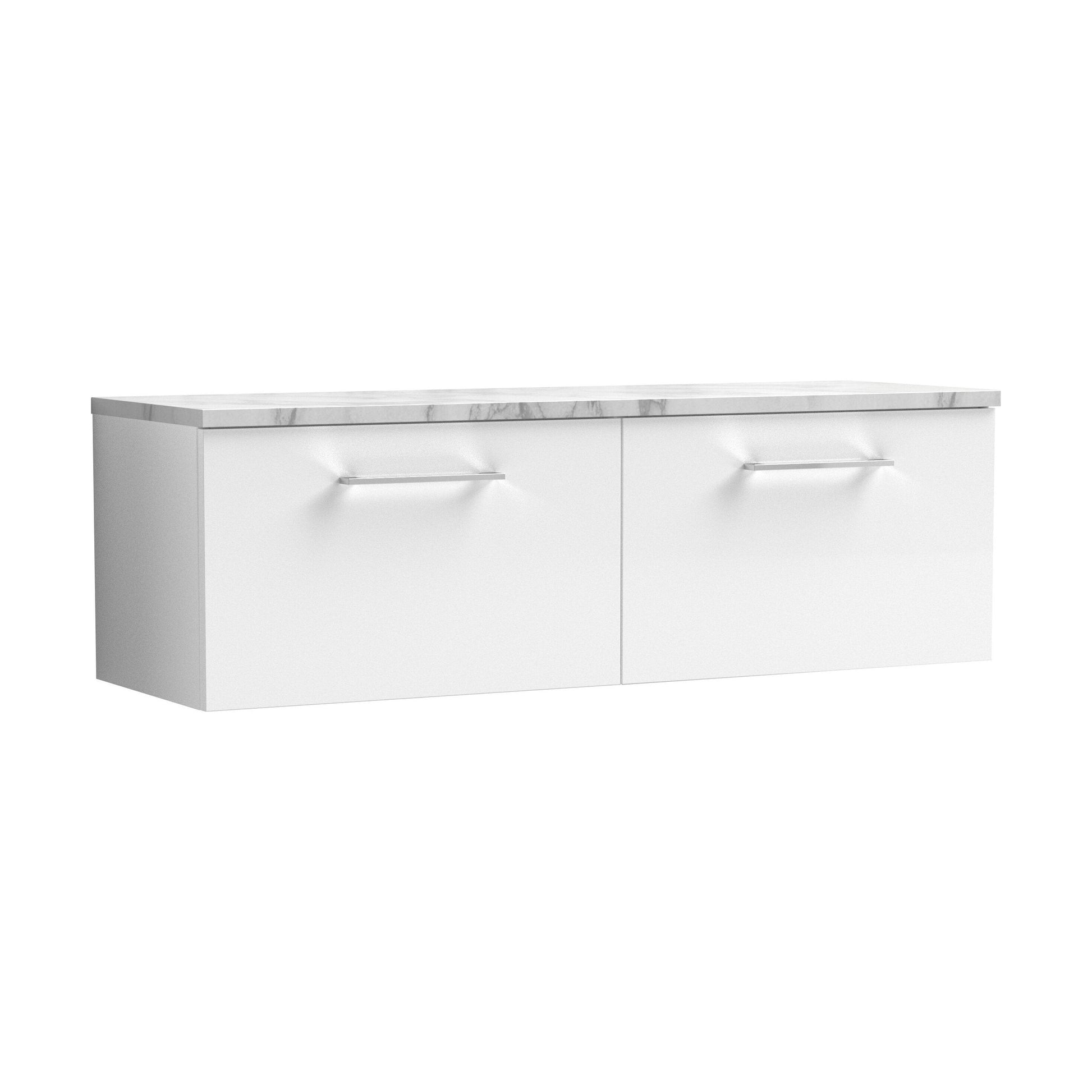 [BFLE122LCM2] Balterley Level 1200mm Wall Hung 2 Drawer Vanity Unit with Laminate Worktop for Sleek Contemporary Bathroom Storage Gloss White - Cutout