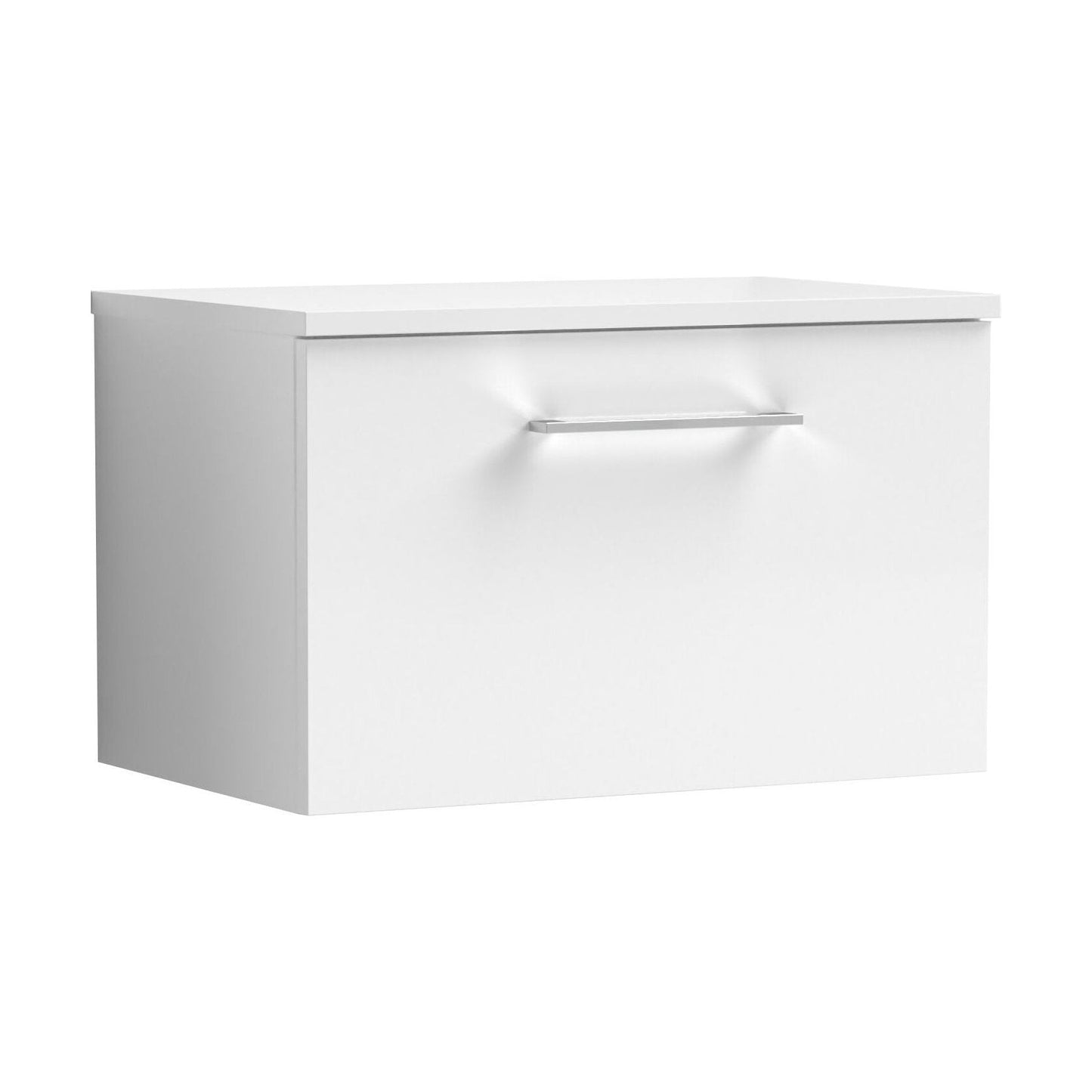 [BFLE122W] Balterley Level 600mm Wall Hung 1 Drawer Vanity Unit with Worktop Modern Compact Bathroom Storage - Gloss White - Cutout