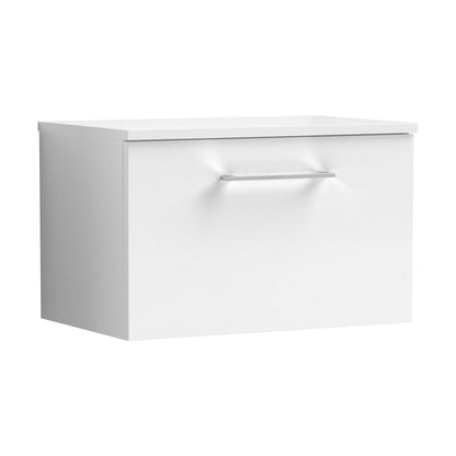 [BFLE122W] Balterley Level 600mm Wall Hung 1 Drawer Vanity Unit with Worktop Modern Compact Bathroom Storage - Gloss White - Cutout