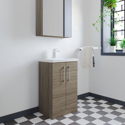 [BFLE122] Balterley Level Compact Bathroom Cloakroom Vanity Basin Unit with Polymarble Basin, Chrome Handles, 500mm, Mid Oak - Lifestyle 3
