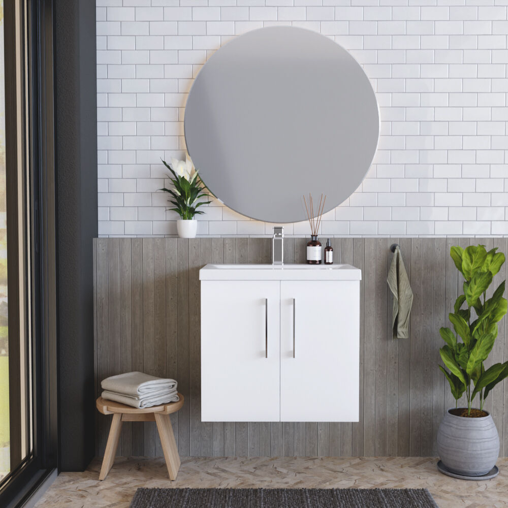 [BFLE123A] Bramshall Contemporary 2 Door Wall Hung Vanity Basin Unit with Mid-Edge Basin, Choice of Size and Colour - Lifestyle 1