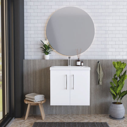 [BFLE123A] Bramshall Contemporary 2 Door Wall Hung Vanity Basin Unit with Mid-Edge Basin, Choice of Size and Colour - Lifestyle 1