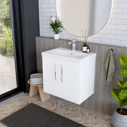 [BFLE123A] Bramshall Contemporary 2 Door Wall Hung Vanity Basin Unit with Mid-Edge Basin, Choice of Size and Colour - Lifestyle 3