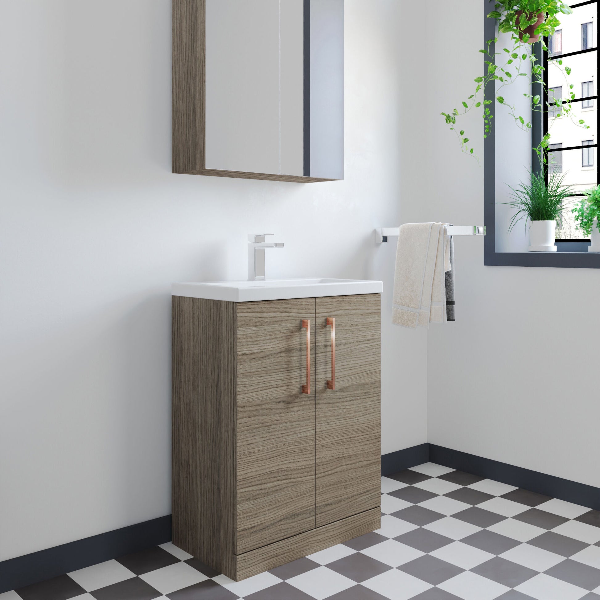 [BFLE123EH019] Bramshall Contemporary Compact Floor Standing Vanity Basin Unit with Ceramic Basin, 600mm, Choice of Colour and Handle Finish - Lifestyle 3
