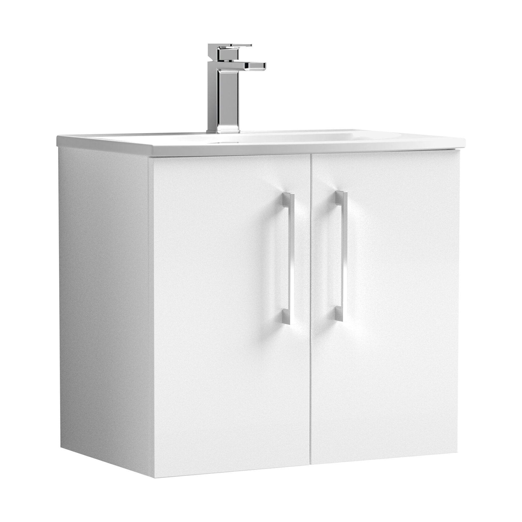 [BFLE123G] Bramshall Contemporary 2 Door Wall Hung Vanity Unit with Curved Basin, Gloss White, 600mm - Cutout