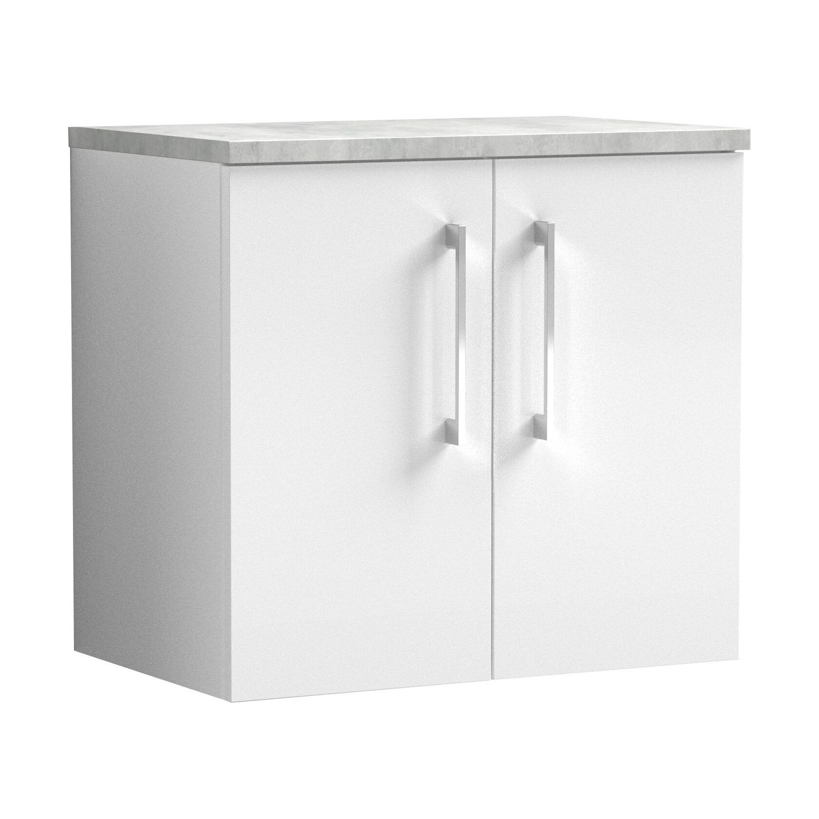 [BFLE123LBG] Balterley Level 600mm Wall Hung 2 Door Vanity Unit with Laminate Worktop for Compact Contemporary Bathroom Storage - Gloss White - Cutout