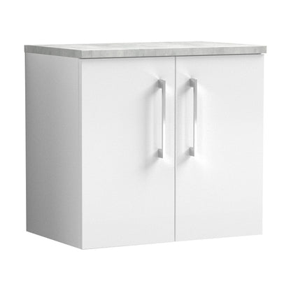 [BFLE123LBG] Balterley Level 600mm Wall Hung 2 Door Vanity Unit with Laminate Worktop for Compact Contemporary Bathroom Storage - Gloss White - Cutout